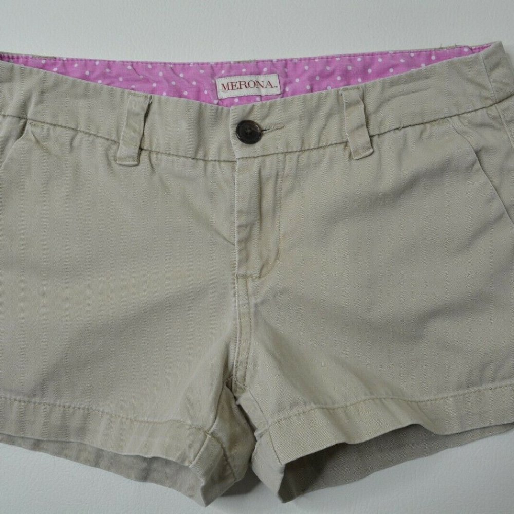 MERONA Size 2‎ Womens TAN Casual LOW Rise Trouser CHINO Twill SHORTS 2.5" Inseam